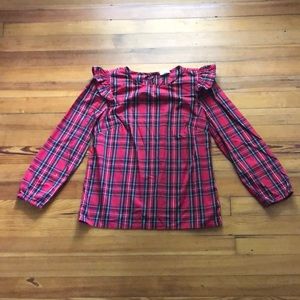 J.Crew plaid top with elbow flutter sleeves size x small
